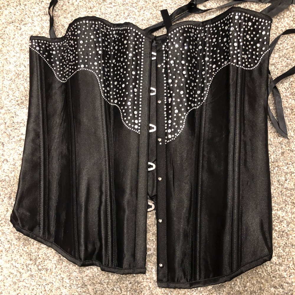 Black Adore Me Corset Rhinestones Brand New Large